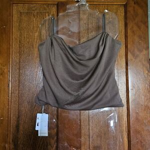 COMMENSE Brown Velvet Velour Draped Halter Camisole Top size L NWT